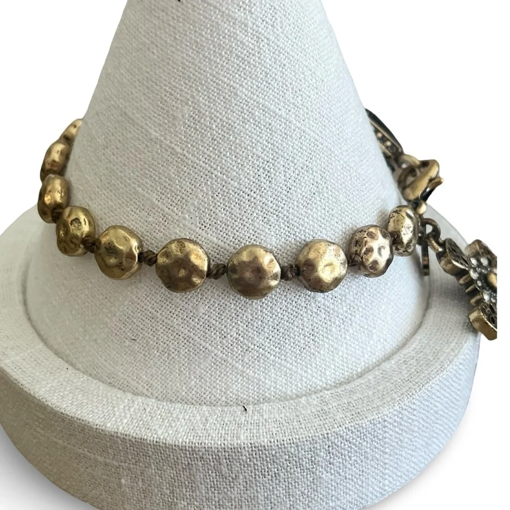 Vintage Luck Brand Bronze Tone Black Crystal Cross Toggle Bracelet
